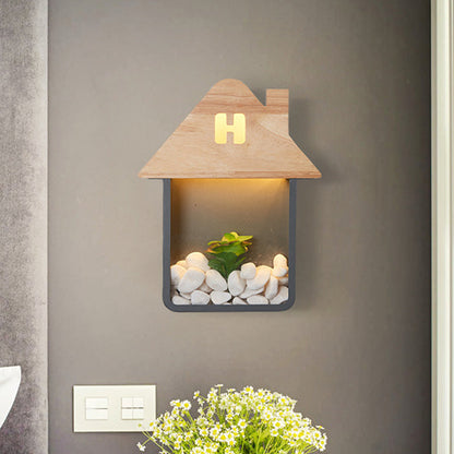 Rynx | Cabin Bedside Flush Mount Nordic Wooden LED Wall Lamp with Shelf in Gray/White/Green
