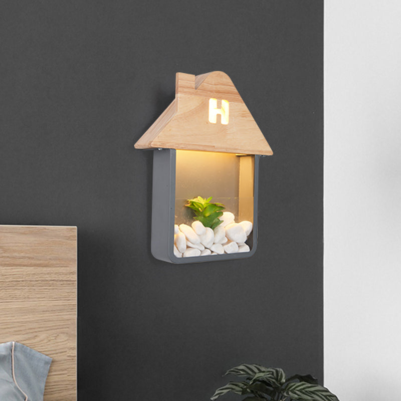Rynx | Cabin Bedside Flush Mount Nordic Wooden LED Wall Lamp with Shelf in Gray/White/Green