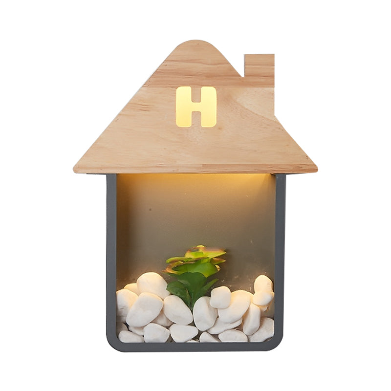 Rynx | Cabin Bedside Flush Mount Nordic Wooden LED Wall Lamp with Shelf in Gray/White/Green