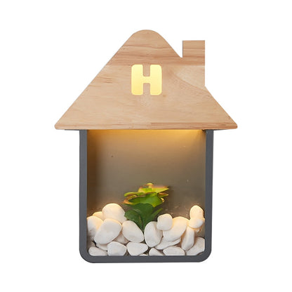 Rynx | Cabin Bedside Flush Mount Nordic Wooden LED Wall Lamp with Shelf in Gray/White/Green