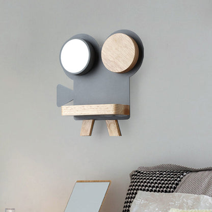 Rynx | Shooting camera wall lamp Nordic iron gray/white wood LED flush wall sconce with shelf function