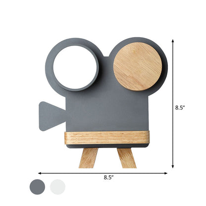Rynx | Shooting camera wall lamp Nordic iron gray/white wood LED flush wall sconce with shelf function
