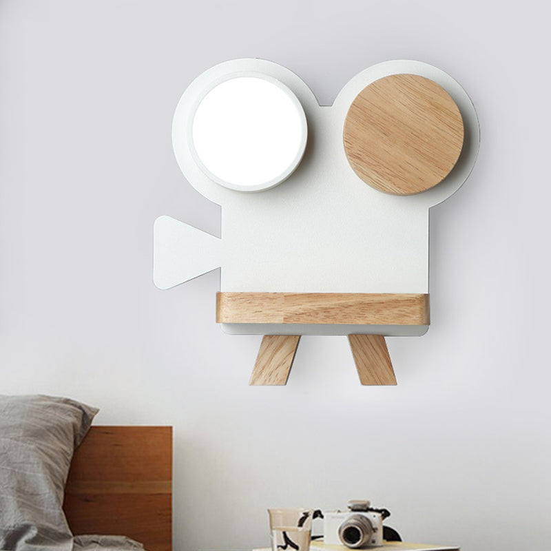 Rynx | Shooting camera wall lamp Nordic iron gray/white wood LED flush wall sconce with shelf function