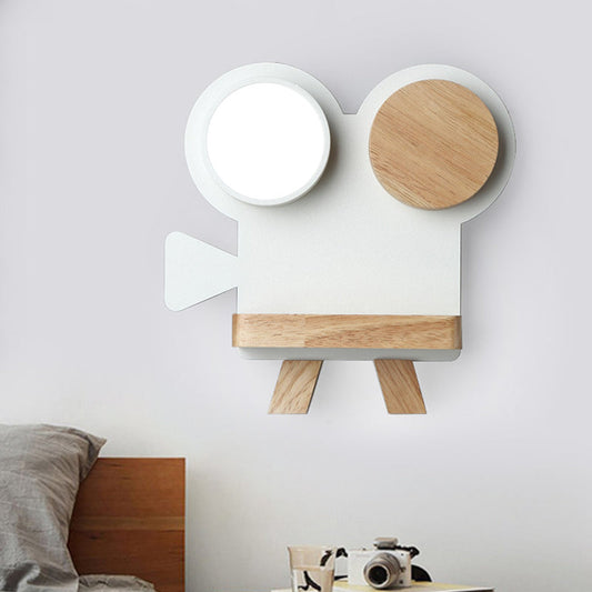 Rynx | Shooting camera wall lamp Nordic iron gray/white wood LED flush wall sconce with shelf function