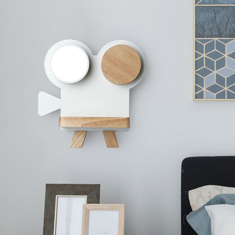 Rynx | Shooting camera wall lamp Nordic iron gray/white wood LED flush wall sconce with shelf function