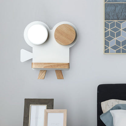 Rynx | Shooting camera wall lamp Nordic iron gray/white wood LED flush wall sconce with shelf function
