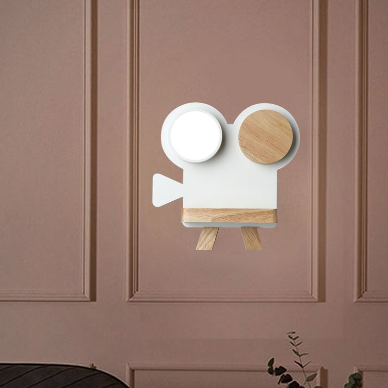 Rynx | Shooting camera wall lamp Nordic iron gray/white wood LED flush wall sconce with shelf function