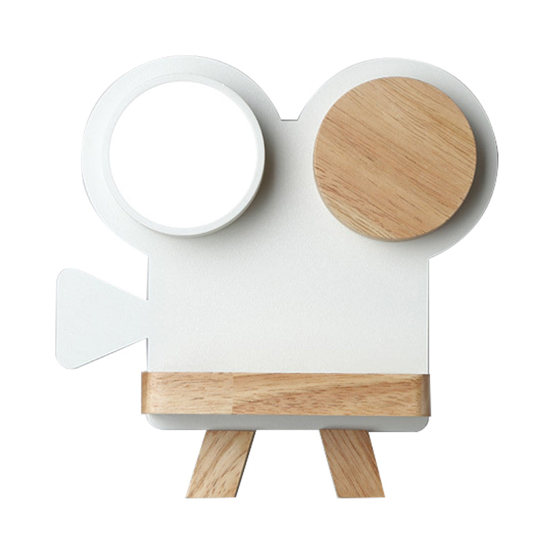 Rynx | Shooting camera wall lamp Nordic iron gray/white wood LED flush wall sconce with shelf function
