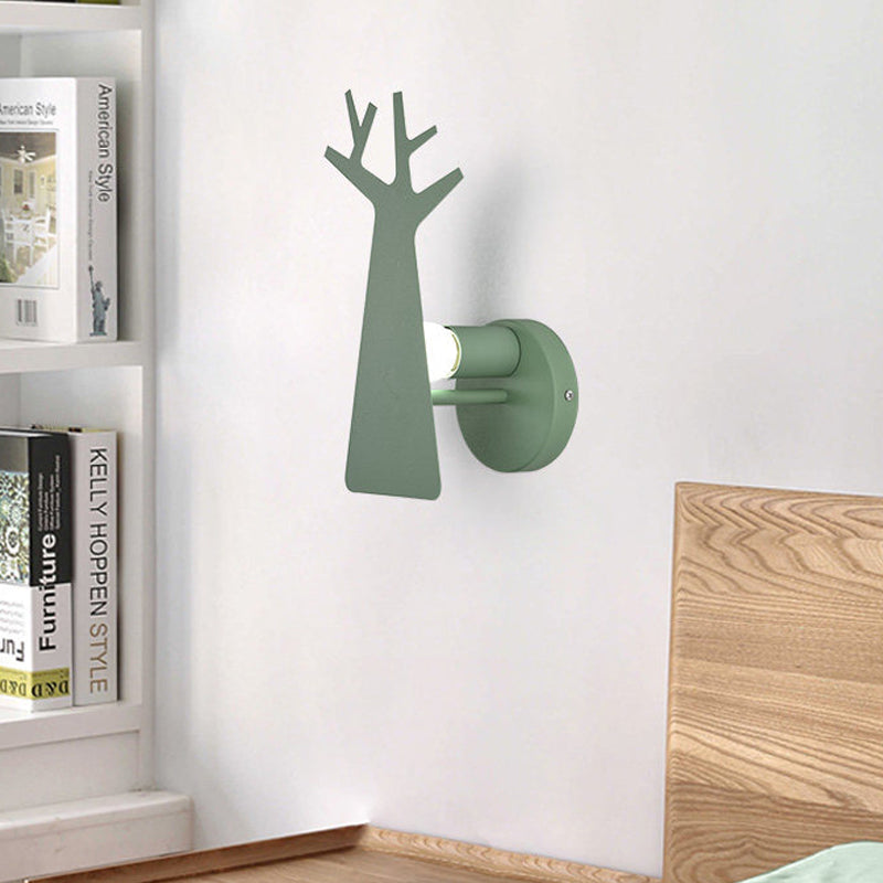 Rynx | Nordic Tree Silhouette Iron Wall Lamp 1 Main as Lighting Fixture in Green/White/Grey for Bedroom