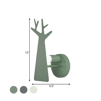 Rynx | Nordic Tree Silhouette Iron Wall Lamp 1 Main as Lighting Fixture in Green/White/Grey for Bedroom