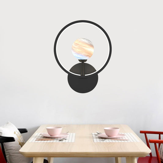 Rynx | Gradient Glass Globe Wall Lighting Ideas Modern LED Wall Lamp Fixture with Ring Protection in Black/Pink/White