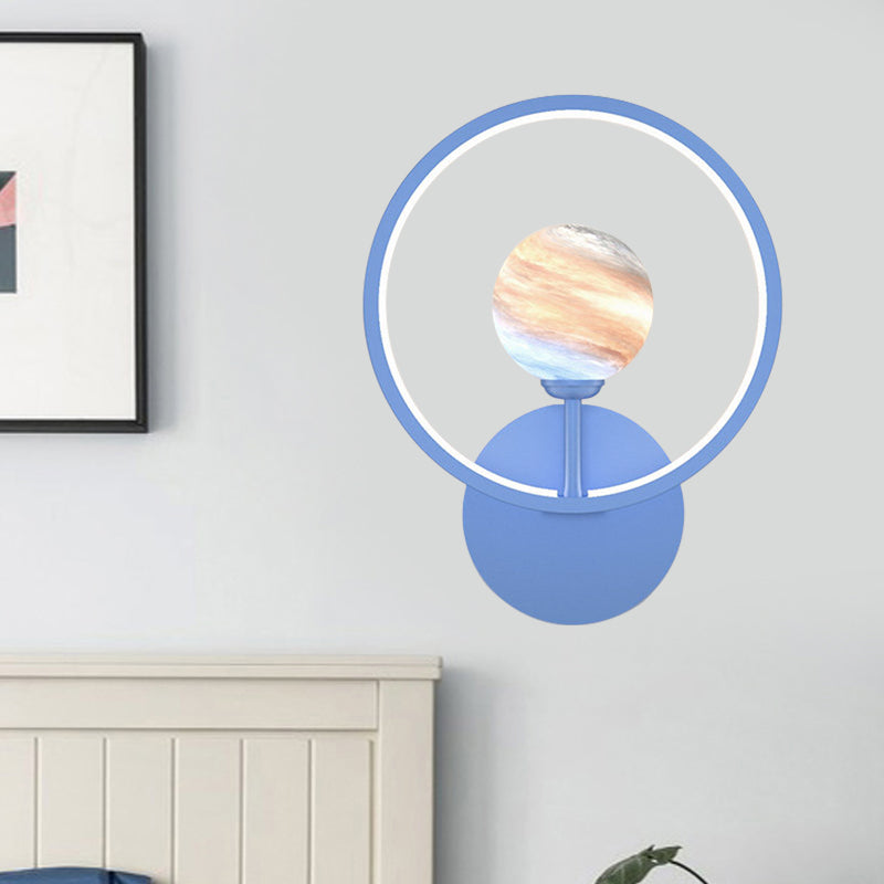 Rynx | Gradient Glass Globe Wall Lighting Ideas Modern LED Wall Lamp Fixture with Ring Protection in Black/Pink/White