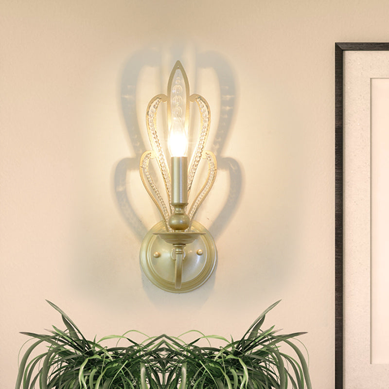 Rynx | Brass Candle Wall Mount Light Fixture Rustic Style Metal 1/2-Head Corridor Wall Lamp with Floral Crystal Accent