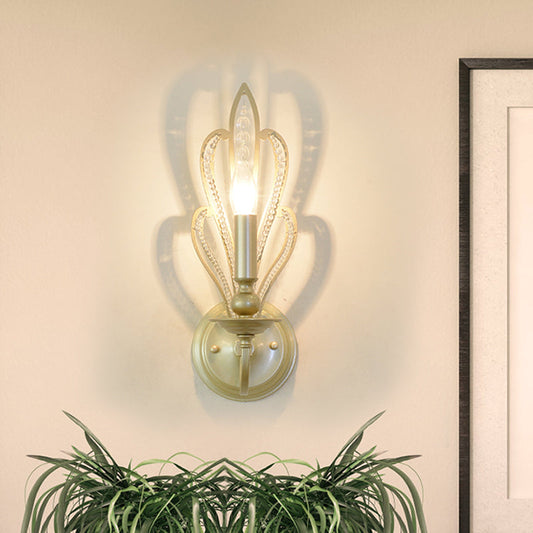 Rynx | Brass Candle Wall Mount Light Fixture Rustic Style Metal 1/2-Head Corridor Wall Lamp with Floral Crystal Accent