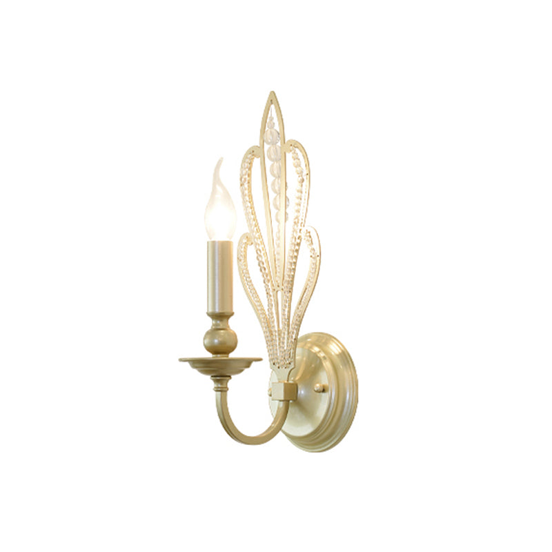 Rynx | Brass Candle Wall Mount Light Fixture Rustic Style Metal 1/2-Head Corridor Wall Lamp with Floral Crystal Accent