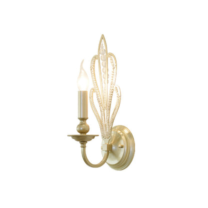 Rynx | Brass Candle Wall Mount Light Fixture Rustic Style Metal 1/2-Head Corridor Wall Lamp with Floral Crystal Accent