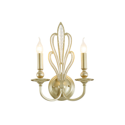 Rynx | Brass Candle Wall Mount Light Fixture Rustic Style Metal 1/2-Head Corridor Wall Lamp with Floral Crystal Accent