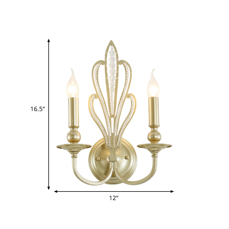 Rynx | Brass Candle Wall Mount Light Fixture Rustic Style Metal 1/2-Head Corridor Wall Lamp with Floral Crystal Accent