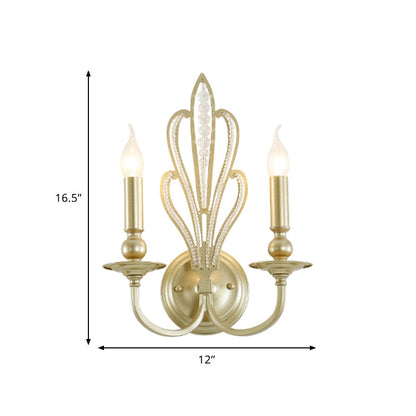 Rynx | Brass Candle Wall Mount Light Fixture Rustic Style Metal 1/2-Head Corridor Wall Lamp with Floral Crystal Accent