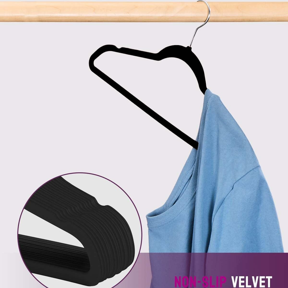 Rynx | 20/30/60 Pack Velvet Hangers - Premium Non-Slip Felt Hangers with Sturdy Black/White Finish - Heavy Duty Coat and Suit Hangers with Space-Saving 360° Rotating Rose Gold/Galvanized Metal Hook