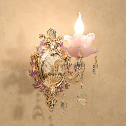 Rynx | Ruffle Purple Glass Wall Lamp Country 1/2-Light Living Room Wall Lighting with K9 Crystal Drop