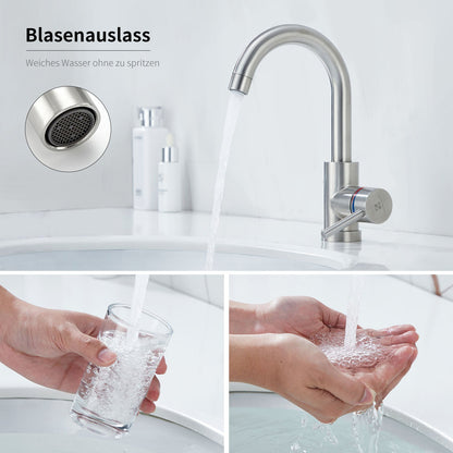 Rynx | Stainless Steel Low Pressure Basin Mixer Brushed Single Lever Faucet Bathroom