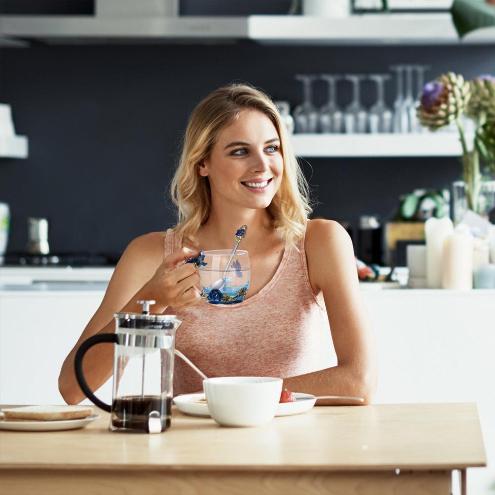 Rynx | Enamel Rose Glass Tea Cup Set (With Spoon)