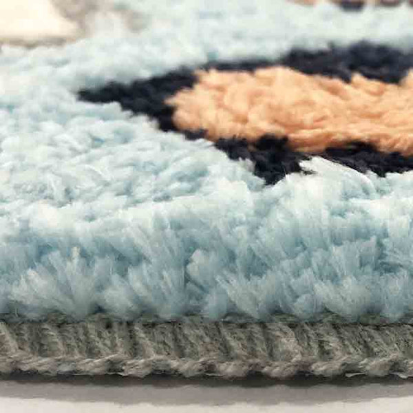 Rynx | Half-circle Daisy Bath Mat, White Flower Bath Rug, Natural Bathroom Decor, Soft Water-absorbing Mat for Bath Shower, Blue Brown