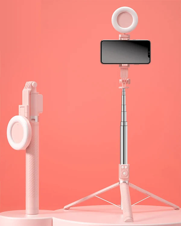 RYNX | 6 In 1 Bluetooth Selfie Stick Rosa Single Filling Light