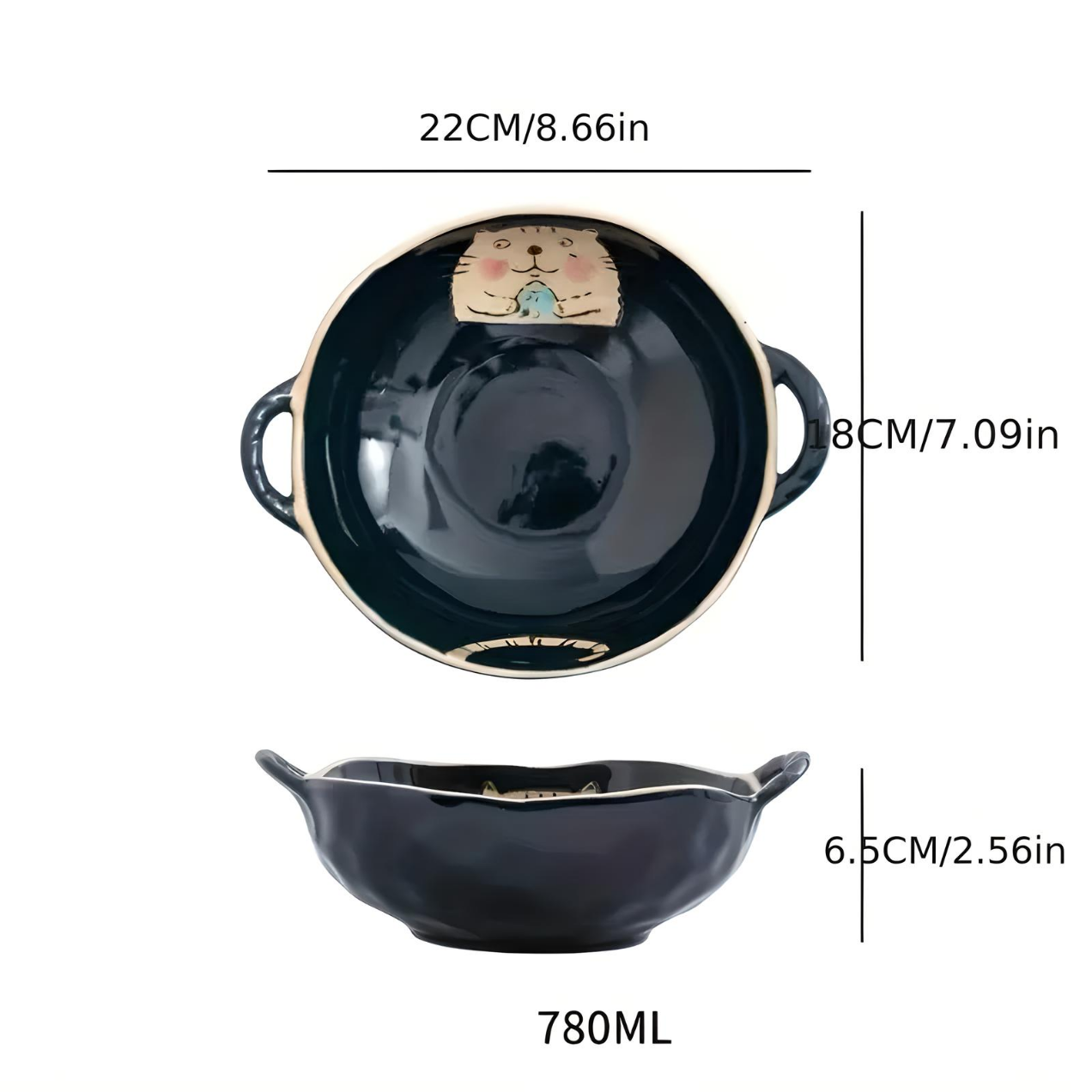 Rynx | 7.5 inch cat design ceramic soup bowl with handle