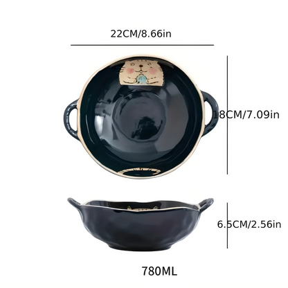 Rynx | 7.5 inch cat design ceramic soup bowl with handle