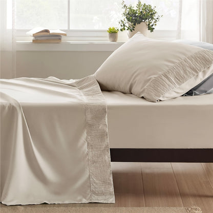 Rynx | 4 Piece Luxurious Microfiber Sheet Set – 14" Deep Pocket, Pinch Pleat Design, Shrink and Fade Resistant, Soft and Comfortable Bedding with Pillowcase, Flat and Fitted Sheets, All-Season Dorm Bedding