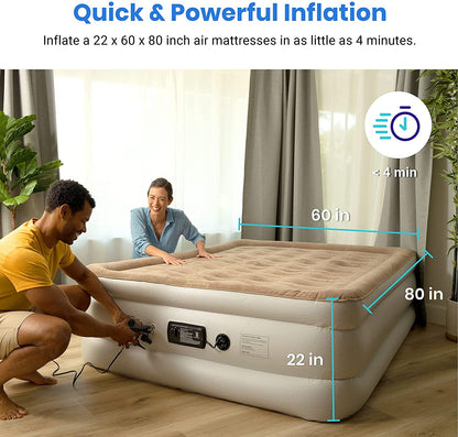 Rynx | Electric Air Pump Air Mattress Portable Pump for Inflatable Furniture, Pool Rafts, Inflatable Pool Float Bed Boat Toy, Quick Fill AC Inflator Deflator with 3 Nozzles, 110-120 Volts, Black