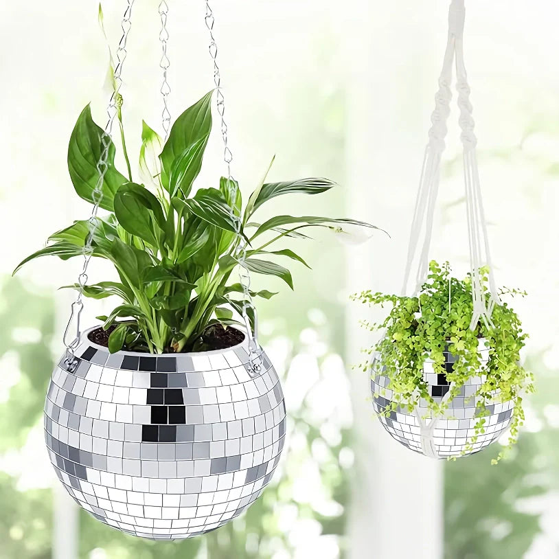 Rynx | Decorative Silver Disco Ball Hanging Planter Box