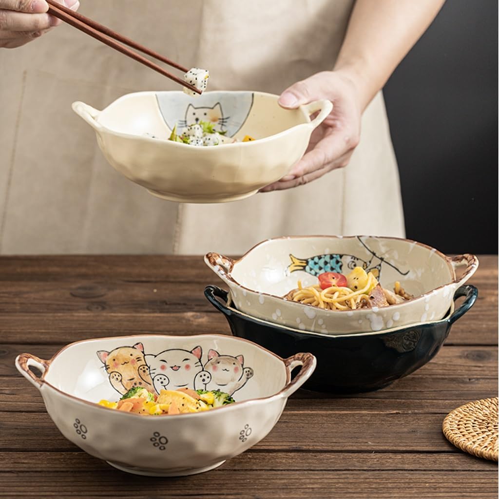 Rynx | 7.5 inch cat design ceramic soup bowl with handle