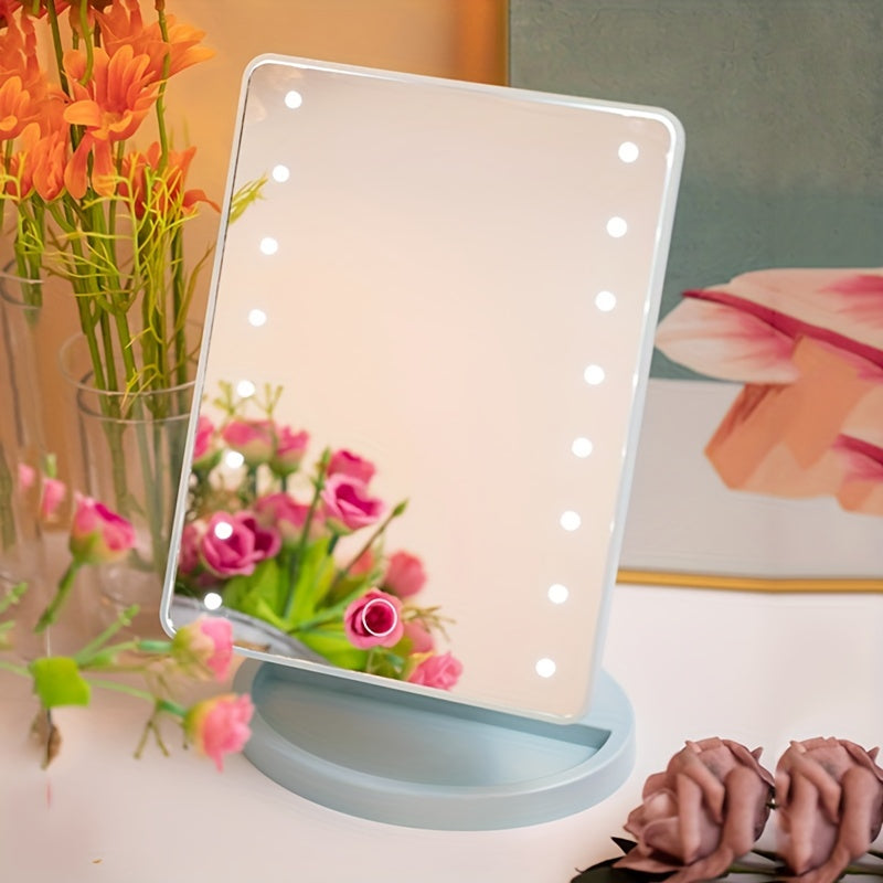 Rynx | 16 LED Lighted Makeup Mirror – Touch Screen Vanity Mirror, Battery and USB Powered, Adjustable Brightness, Portable Desktop Mirror for Dormitory and Bedroom ( Not Rechargeable )