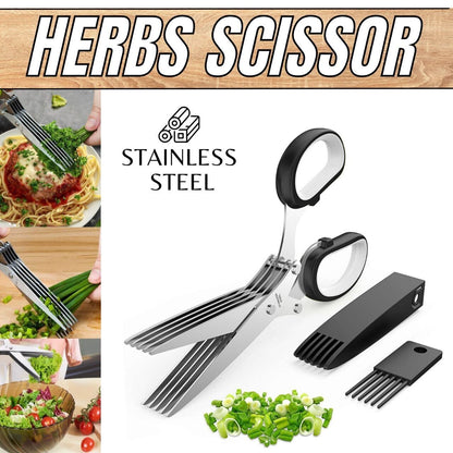 Rynx | Herb scissors with multiple blades in stainless steel, quick cutting scissors kitchen tool