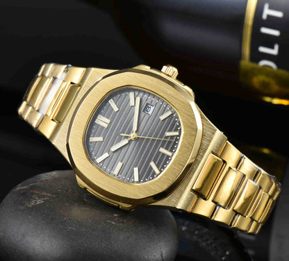 Rynx | Three-hand quartz seconds go date steel strap watch