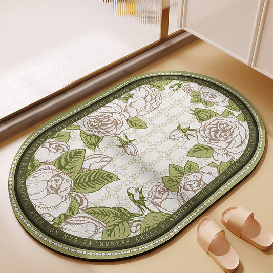 Rynx | White and green floral soft diatomaceous earth bathroom mat