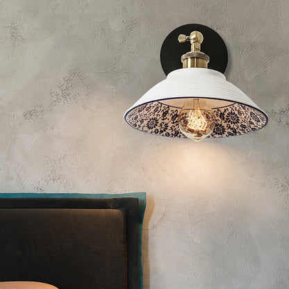 Rynx | 1 Light Wall Mount Lighting Vintage Restaurant Wall Lamp Fixture with Wave/Scalloped Bowl/Ceramic Shade in White