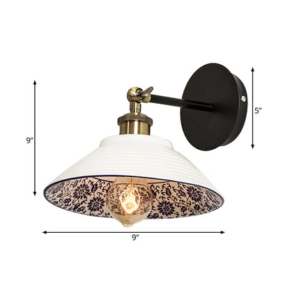Rynx | 1 Light Wall Mount Lighting Vintage Restaurant Wall Lamp Fixture with Wave/Scalloped Bowl/Ceramic Shade in White