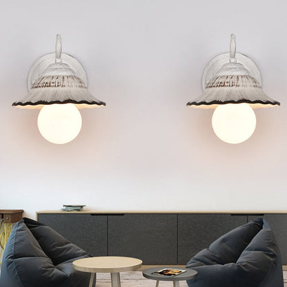 Rynx | Matte White 1 Lamp Wall Mounted Lamp Country Style Golf Cup Ceramic Wall Light Fixture