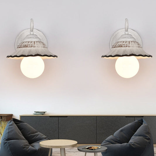 Rynx | Matte White 1 Lamp Wall Mounted Lamp Country Style Golf Cup Ceramic Wall Light Fixture