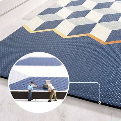 Rynx | Smiling Gray and Light Blue Checkerboard PVC Leather Kitchen Mat
