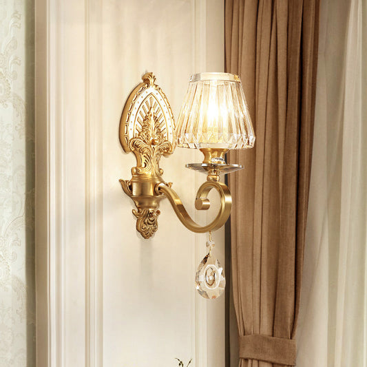 Rynx | 1-Bulb Wall Mounted Lighting Country Style Cone Facet Crystal Wall Lamp Fixture in Gold with Swivel Arm