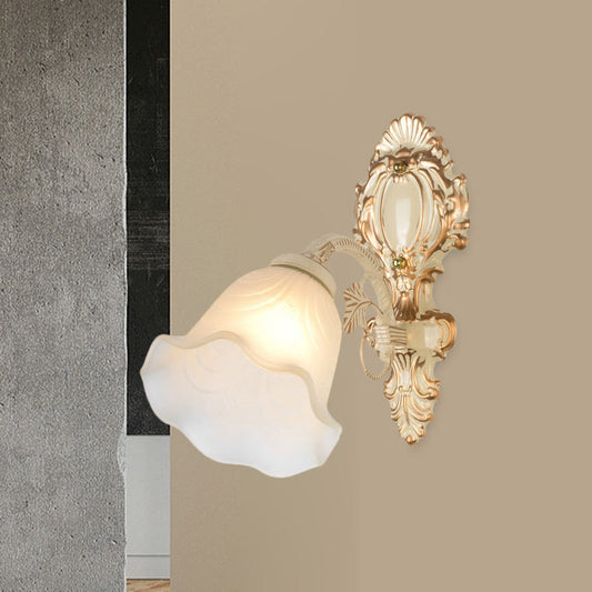 Rynx | Floral Frosted Glass Wall Lamp Vintage 1 Bulb Bedroom Wall Mount Lighting Fixture in Beige