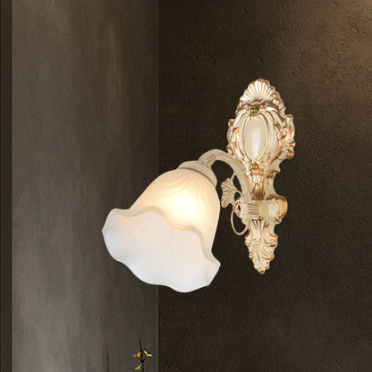 Rynx | Floral Frosted Glass Wall Lamp Vintage 1 Bulb Bedroom Wall Mount Lighting Fixture in Beige