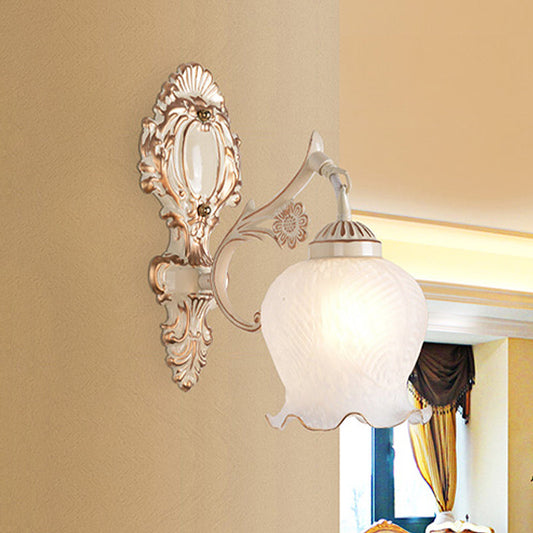 Rynx | 1/2-Bulb Flower Wall Lamp Fixture Traditional White Glass Wall Lamp Lighting for Living Room