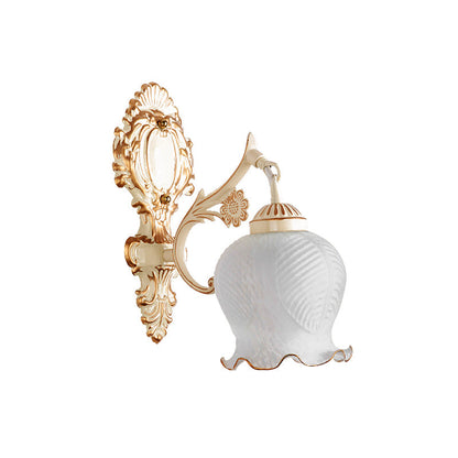 Rynx | 1/2-Bulb Flower Wall Lamp Fixture Traditional White Glass Wall Lamp Lighting for Living Room
