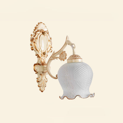 Rynx | 1/2-Bulb Flower Wall Lamp Fixture Traditional White Glass Wall Lamp Lighting for Living Room